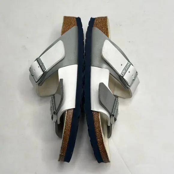 BIRKENSTOCK Arizona White Silver Double Strap Leather Narrow Sandals S-375 36 EU - Picture 4 of 11